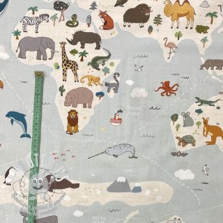 Tissu coton Animals world map digital print