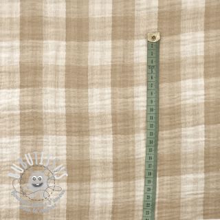 Tissu double gaze/mousseline Double sided CHECKS MINI beige