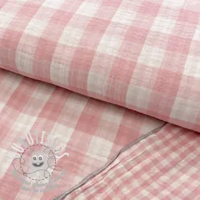 Tissu double gaze/mousseline Double sided CHECKS MINI old rose