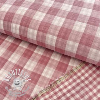 Tissu double gaze/mousseline Double sided CHECKS MINI mauve