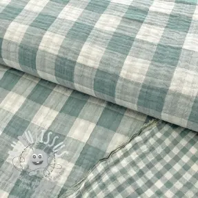 Tissu double gaze/mousseline Double sided CHECKS MINI green