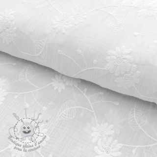Tissu double gaze/mousseline EMBROIDERED Leaf white 2nd class