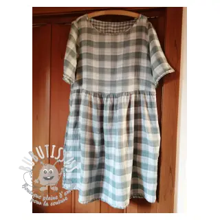 Tissu double gaze/mousseline Double sided CHECKS MINI green