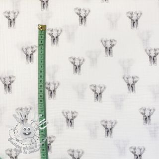 Tissu double gaze/mousseline Elephant white digital print ORGANIC