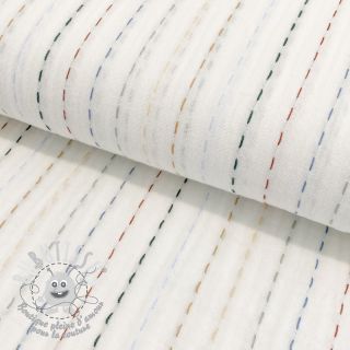 Tissu double gaze/mousseline Embroidery stripes white