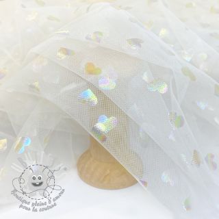 Tulle pour jupe tutu Rainbow HEARTS off white