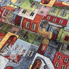 Tissu déco GOBELIN PREMIUM Happy colourful village