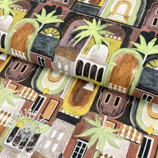 Tissu déco Tropical cottages brique digital print