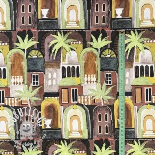 Tissu déco Tropical cottages brique digital print