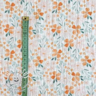 Tissu double gaze/mousseline Orange flowers white digital print