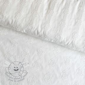 Tissu coton VOILE Embroidery Dotty flowers white