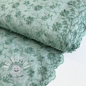 Tissu coton VOILE Embroidery flowers old green