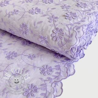 Tissu coton VOILE Embroidery flowers lilac