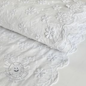 Tissu coton VOILE Embroidery flowers white