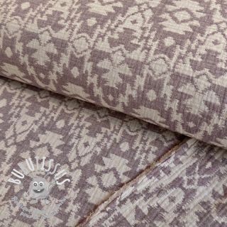 Tissu double gaze/mousseline JACQUARD Aztec aubergine