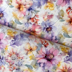 Tissu mélange lin et cotton Peony roses RAMIE light pink digital print