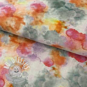 Tissu mélange lin et cotton Abstract flowers RAMIE orange digital print