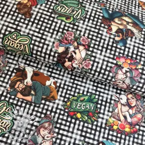 Tissu déco Vegan black check digital print