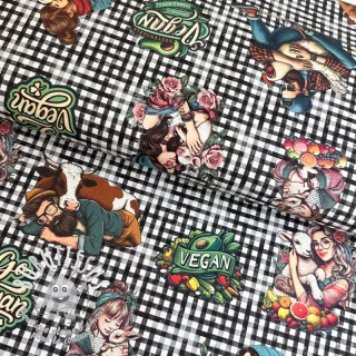Tissu déco Vegan black check digital print