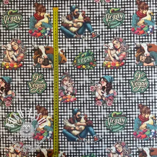 Tissu déco Vegan black check digital print