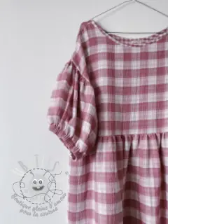 Tissu double gaze/mousseline Double sided CHECKS MINI mauve