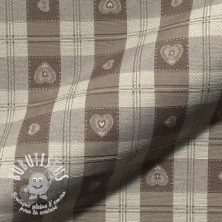 Tissu déco jacquard DOUBLE FACE Landhaus Heart Check taupe