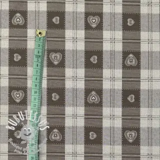 Tissu déco jacquard DOUBLE FACE Landhaus Heart Check taupe
