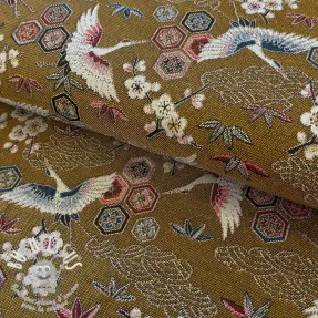 Tissu déco jacquard Grues or