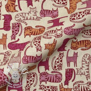 Tissu déco Linenlook Cat Wildlife Art pink