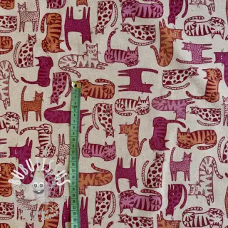 Tissu déco Linenlook Cat Wildlife Art pink