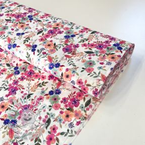 Viscose LUREX Tossed flowers white digital print