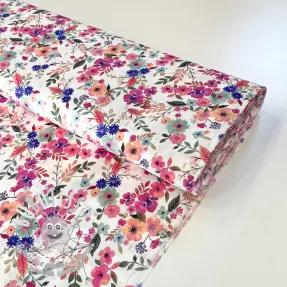 Viscose LUREX Tossed flowers white digital print
