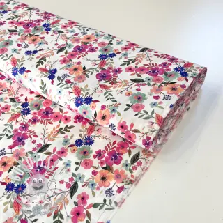 Viscose LUREX Tossed flowers white digital print
