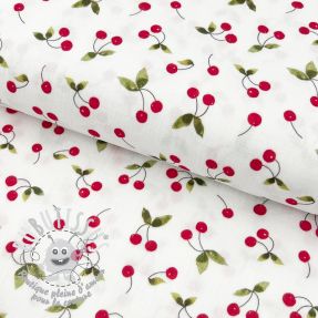Tissu double gaze/mousseline Cherries white digital print