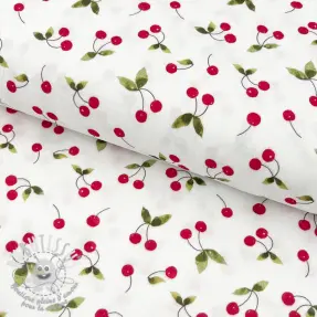 Tissu double gaze/mousseline Cherries white digital print