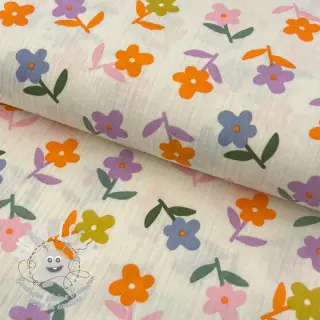 Tissu double gaze/mousseline Retro flowie ecru