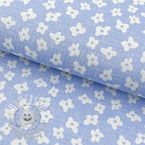 Dvojitá gázovina/mušelín JACQUARD Flowers royal blue