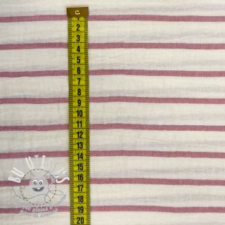 Tissu double gaze/mousseline YARN DYED Thin strip mauve