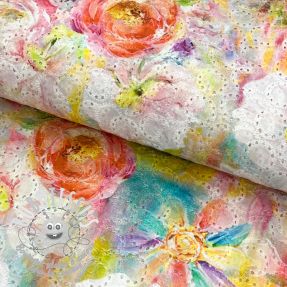 Tissu coton EMBROIDERY Botanic pink digital print