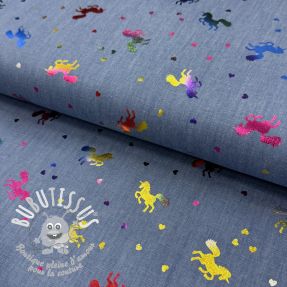 Tissu coton JEANS FOIL Unicorn light blue