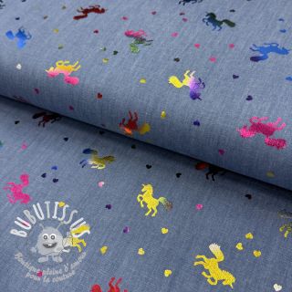 Tissu coton JEANS FOIL Unicorn light blue