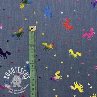 Tissu coton JEANS FOIL Unicorn light blue