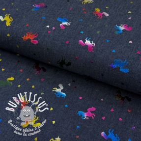 Tissu coton JEANS FOIL Unicorn dark blue