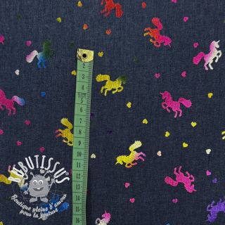 Tissu coton JEANS FOIL Unicorn dark blue