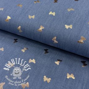 Tissu coton JEANS FOIL Butterfly light blue