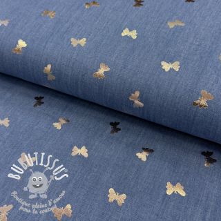Tissu coton JEANS FOIL Butterfly light blue