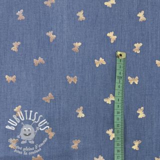 Tissu coton JEANS FOIL Butterfly light blue