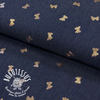 Tissu coton JEANS FOIL Butterfly dark blue