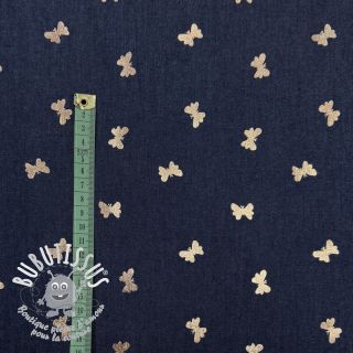 Tissu coton JEANS FOIL Butterfly dark blue