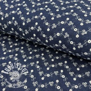 Tissu coton JEANS Embroidery dark blue